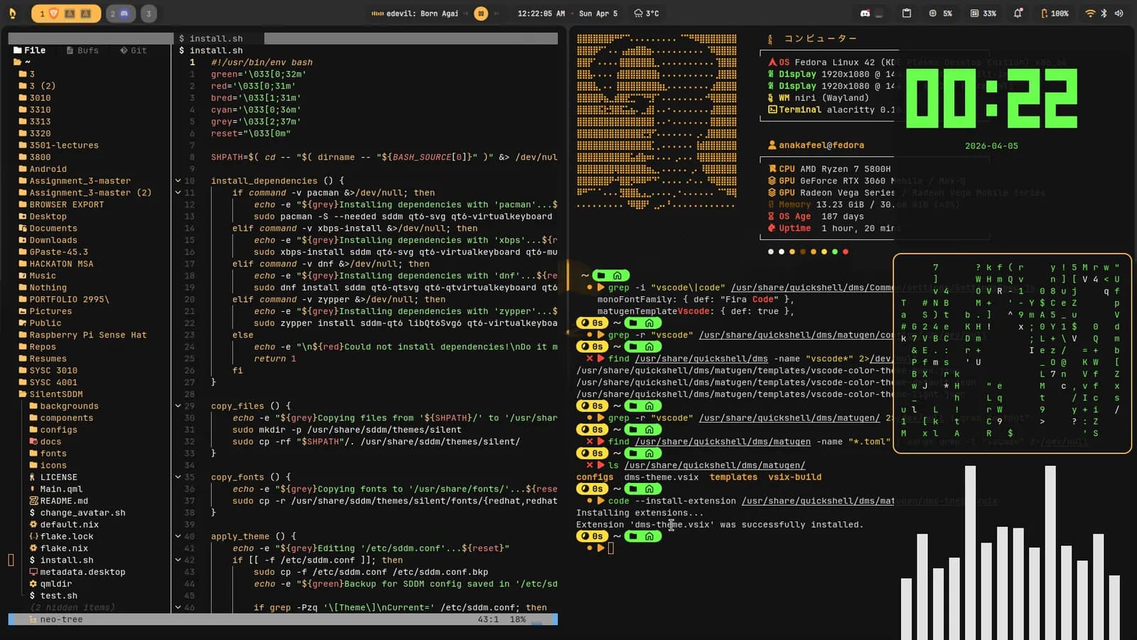 AstroNvim themed from the wallpaper via matugen